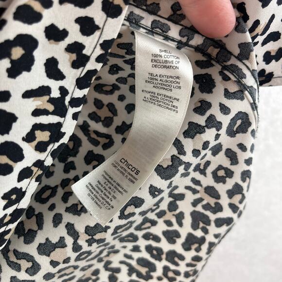 Chicos No Iron Button Up Blouse Animal Print Sz 2 (Large) 100% Cotton Mature - Picture 4 of 7